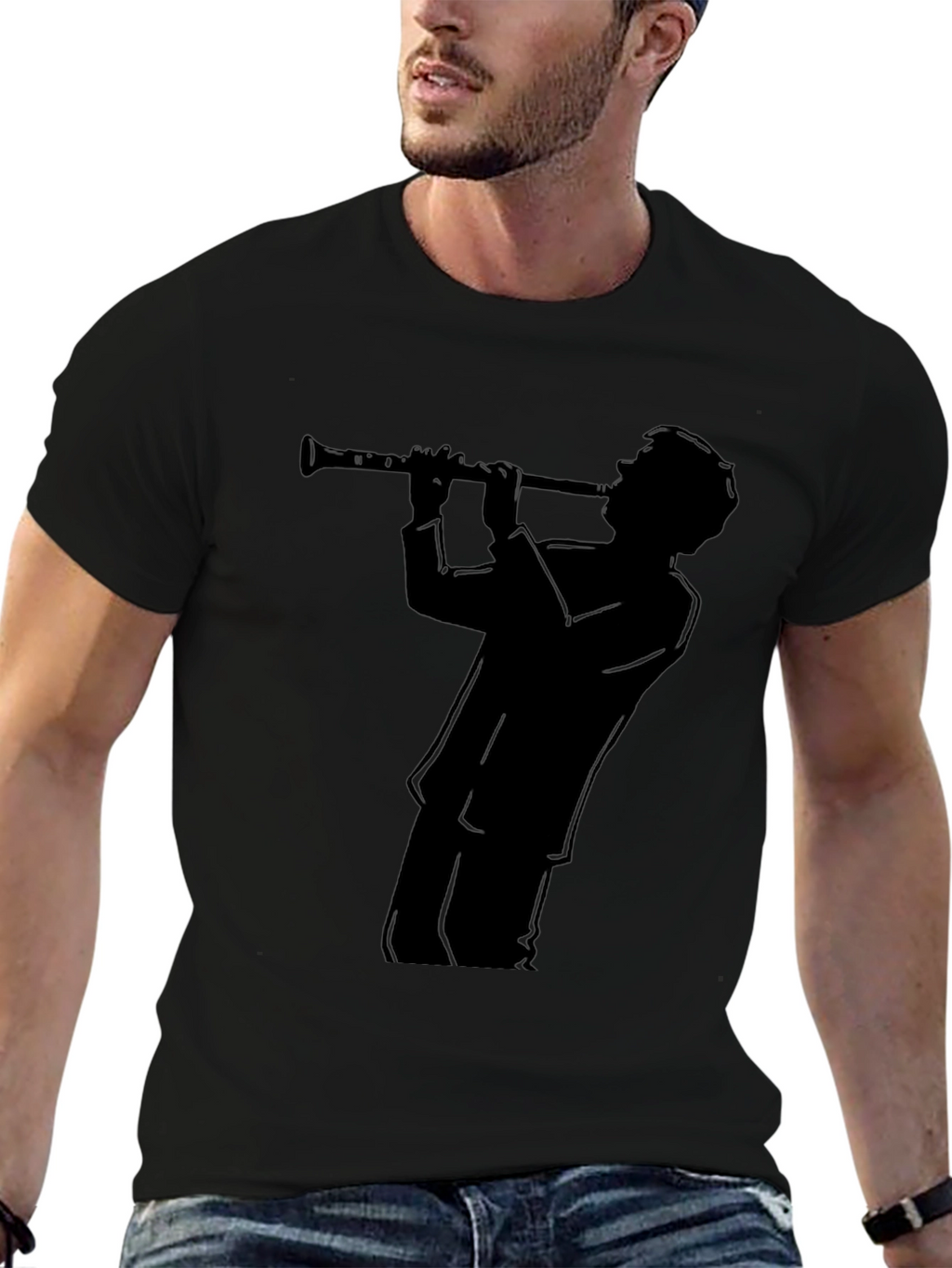 Clarinet Player Silhouette Black T-Shirt