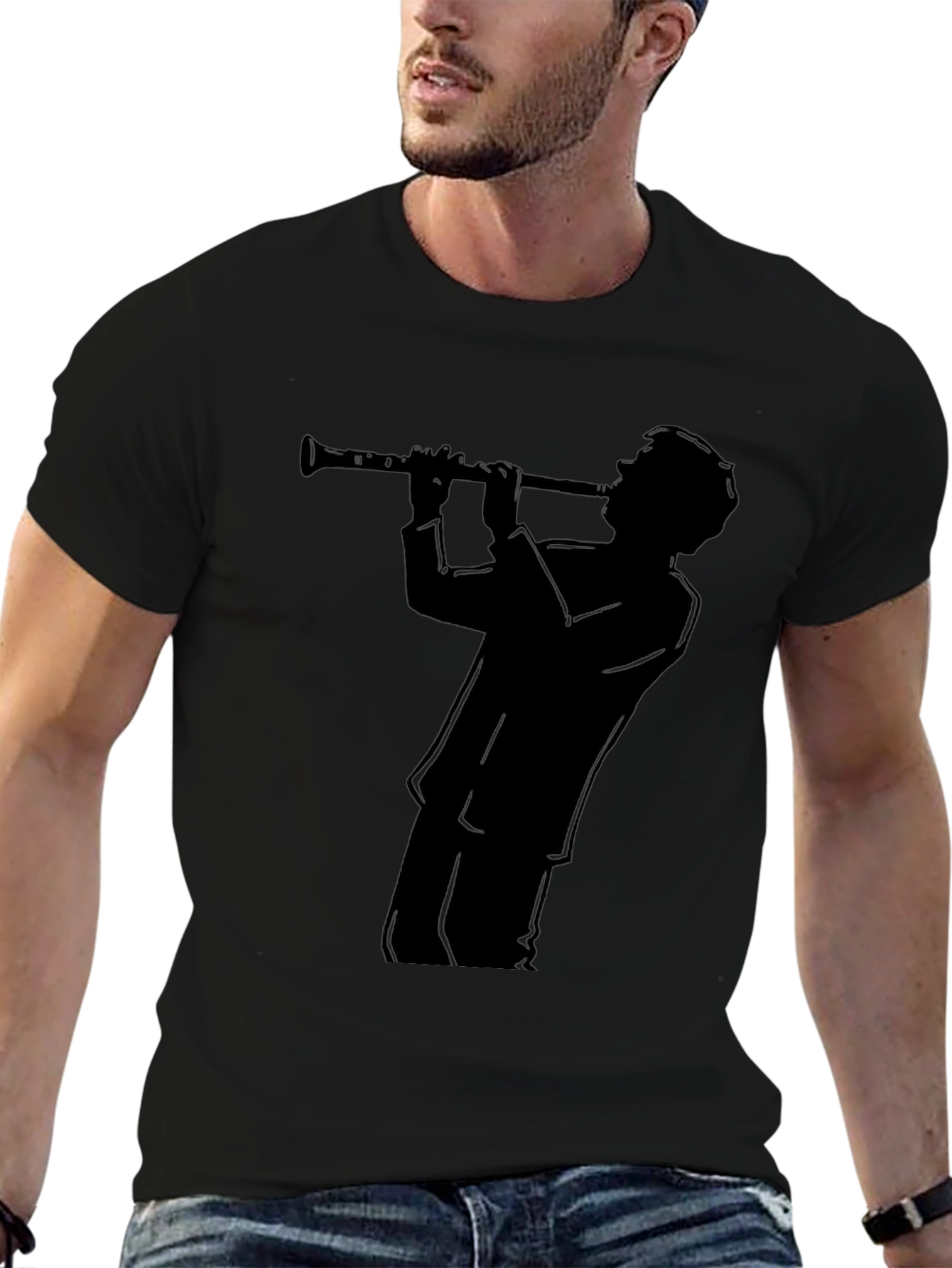 Clarinet Player Silhouette Black T-Shirt