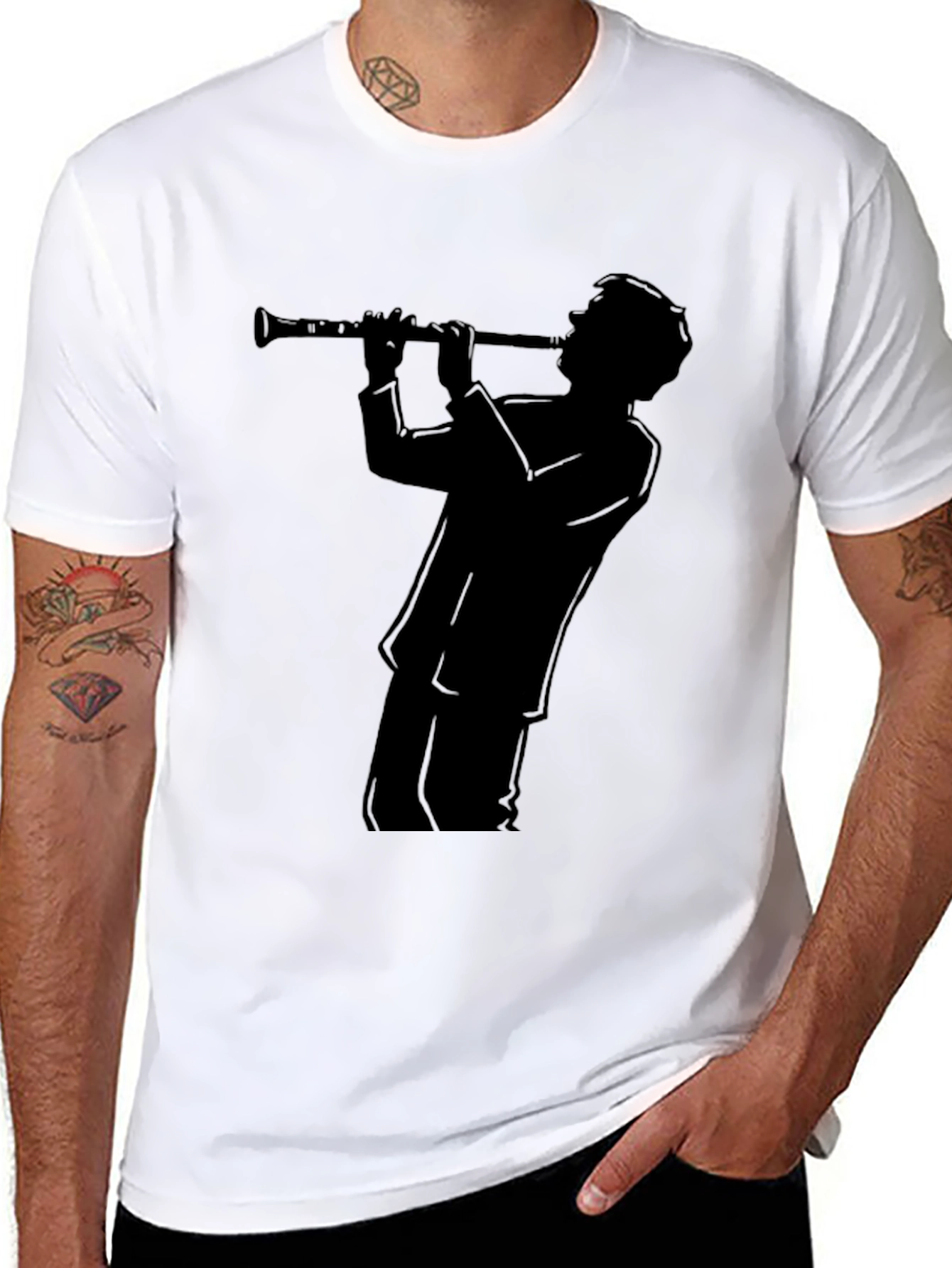 Clarinet Player Silhouette Black T-Shirt