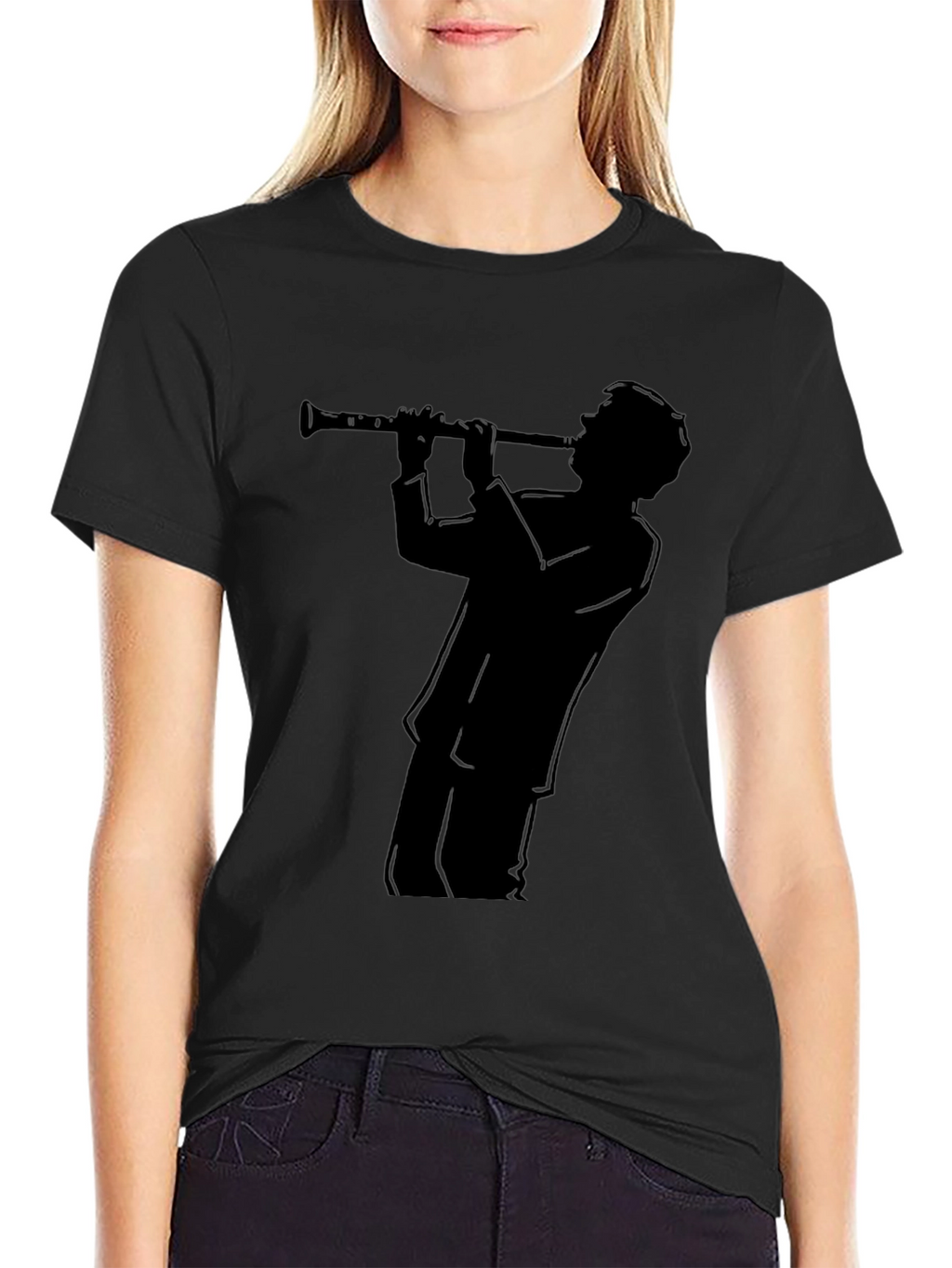 Clarinet Player Silhouette Black T-Shirt
