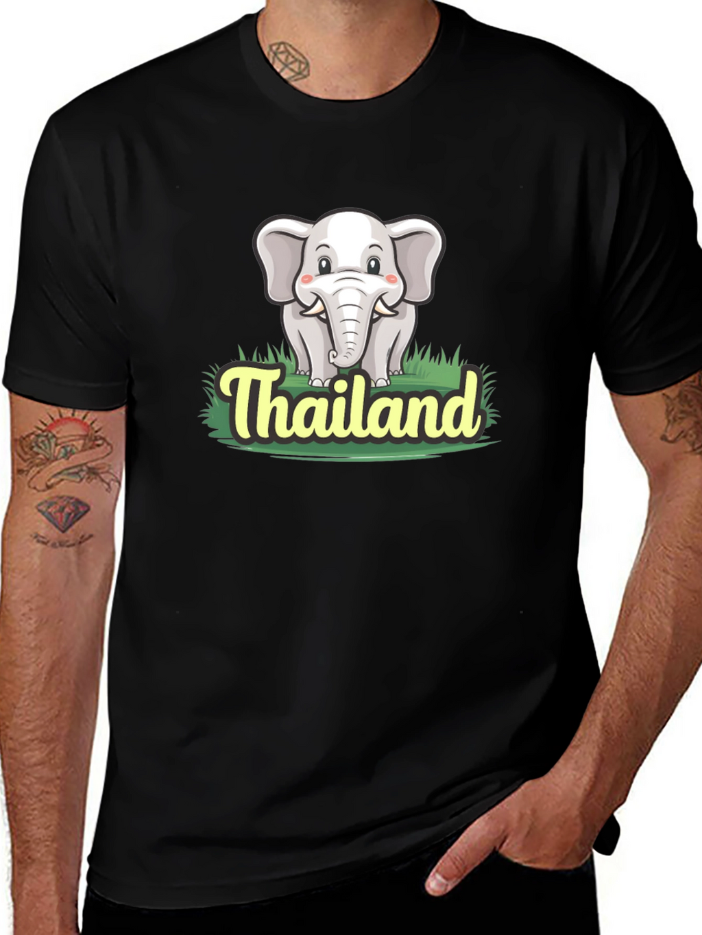 Thailand Elephant Graphic Tee - Black Cotton T-Shirt