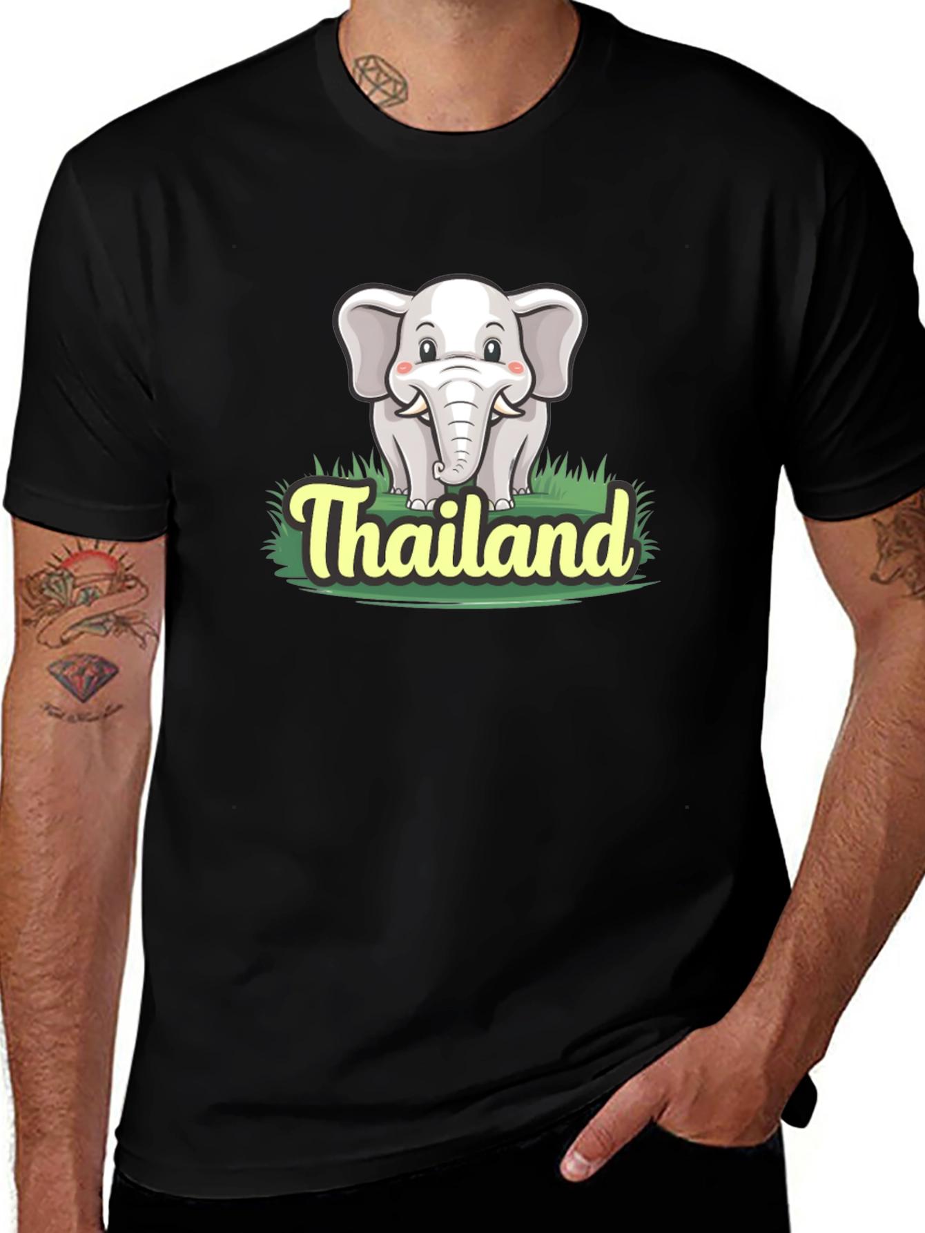 Thailand Elephant Graphic Tee - Black Cotton T-Shirt