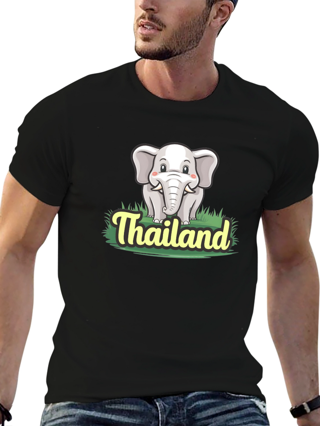 Thailand Elephant Graphic Tee - Black Cotton T-Shirt