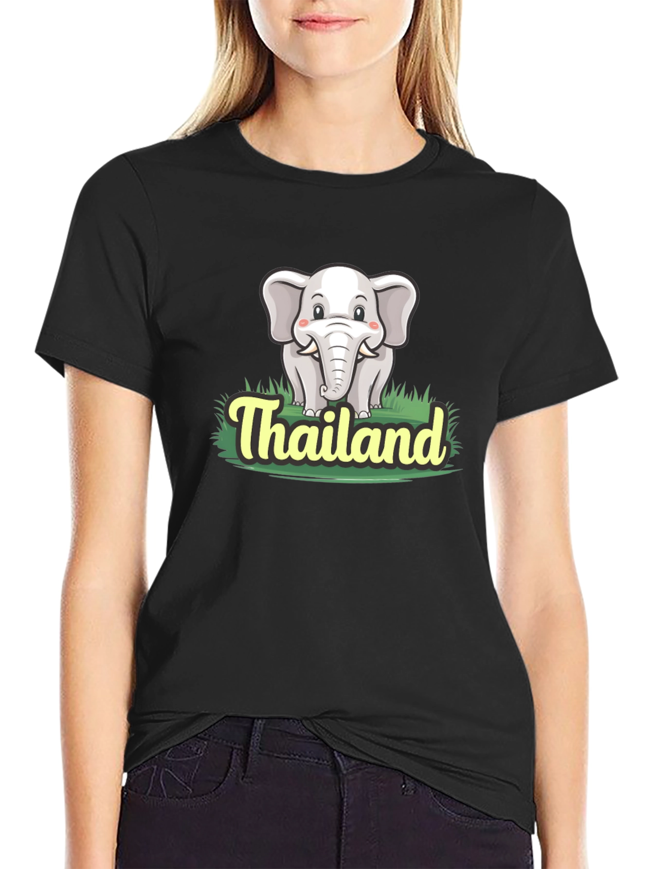 Thailand Elephant Graphic Tee - Black Cotton T-Shirt