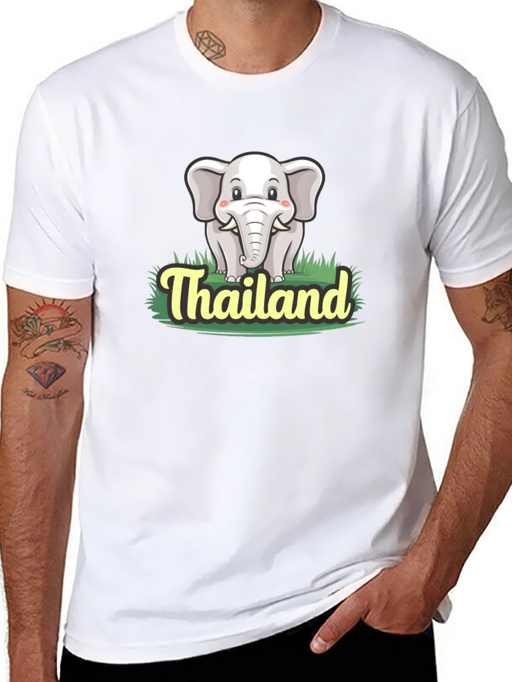 Thailand Elephant Graphic Tee - Black Cotton T-Shirt