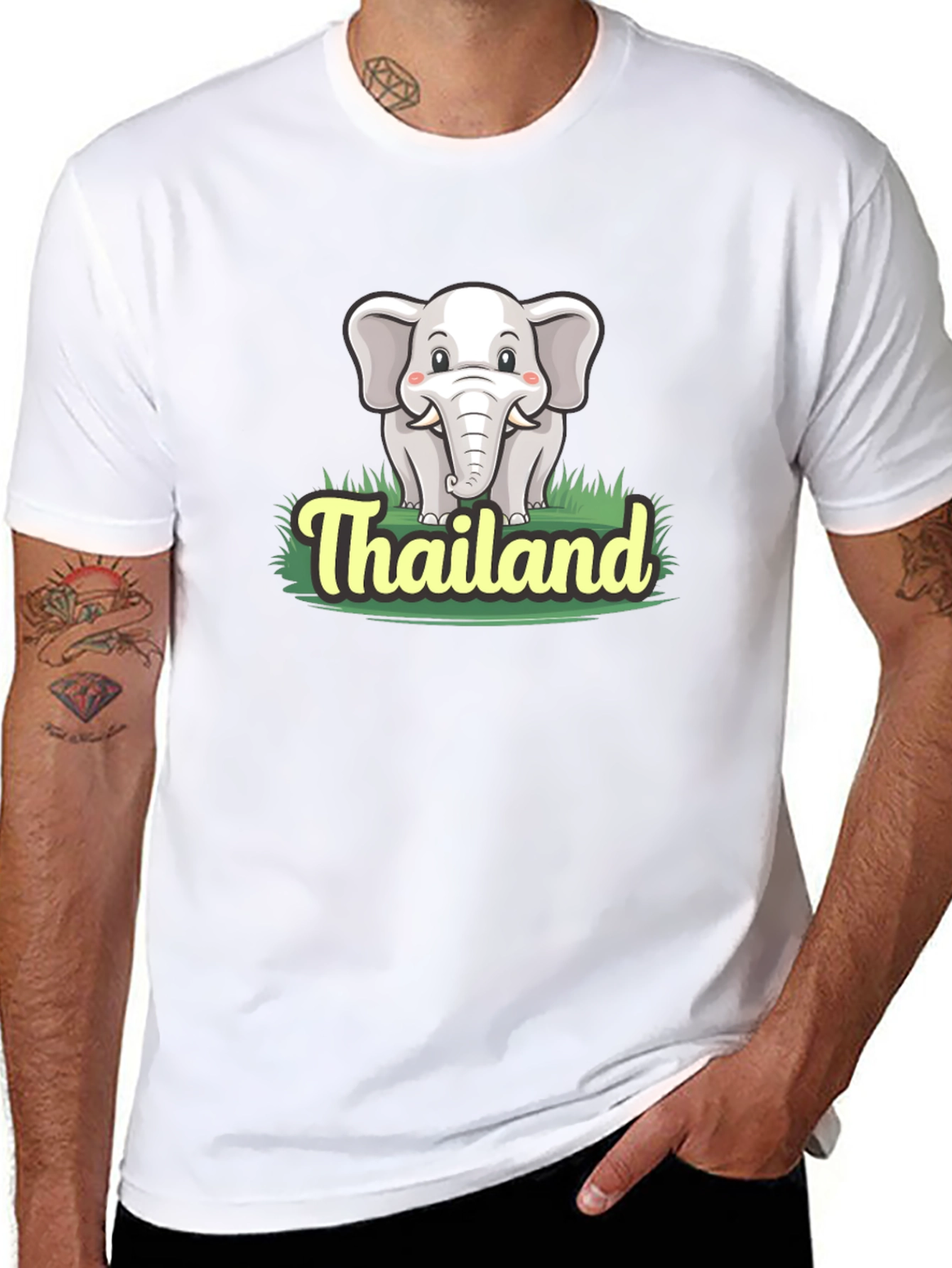Thailand Elephant Graphic Tee - Black Cotton T-Shirt