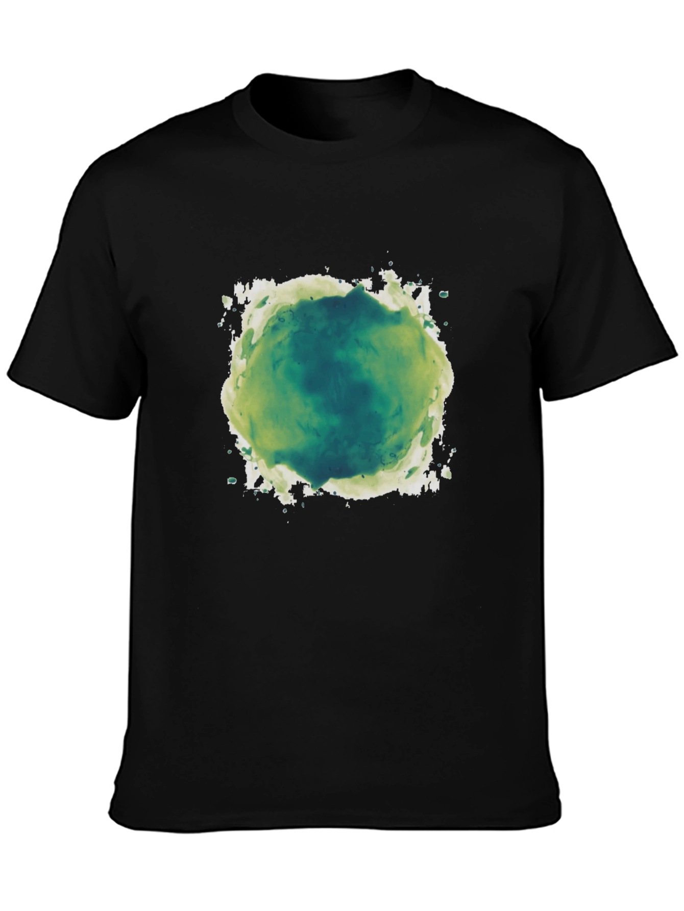 Abstract Green & White Graphic Print Black T-Shirt