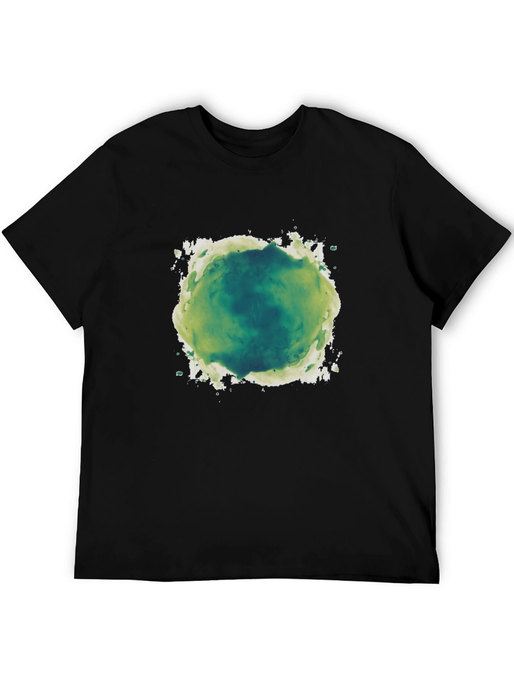 Abstract Green & White Graphic Print Black T-Shirt