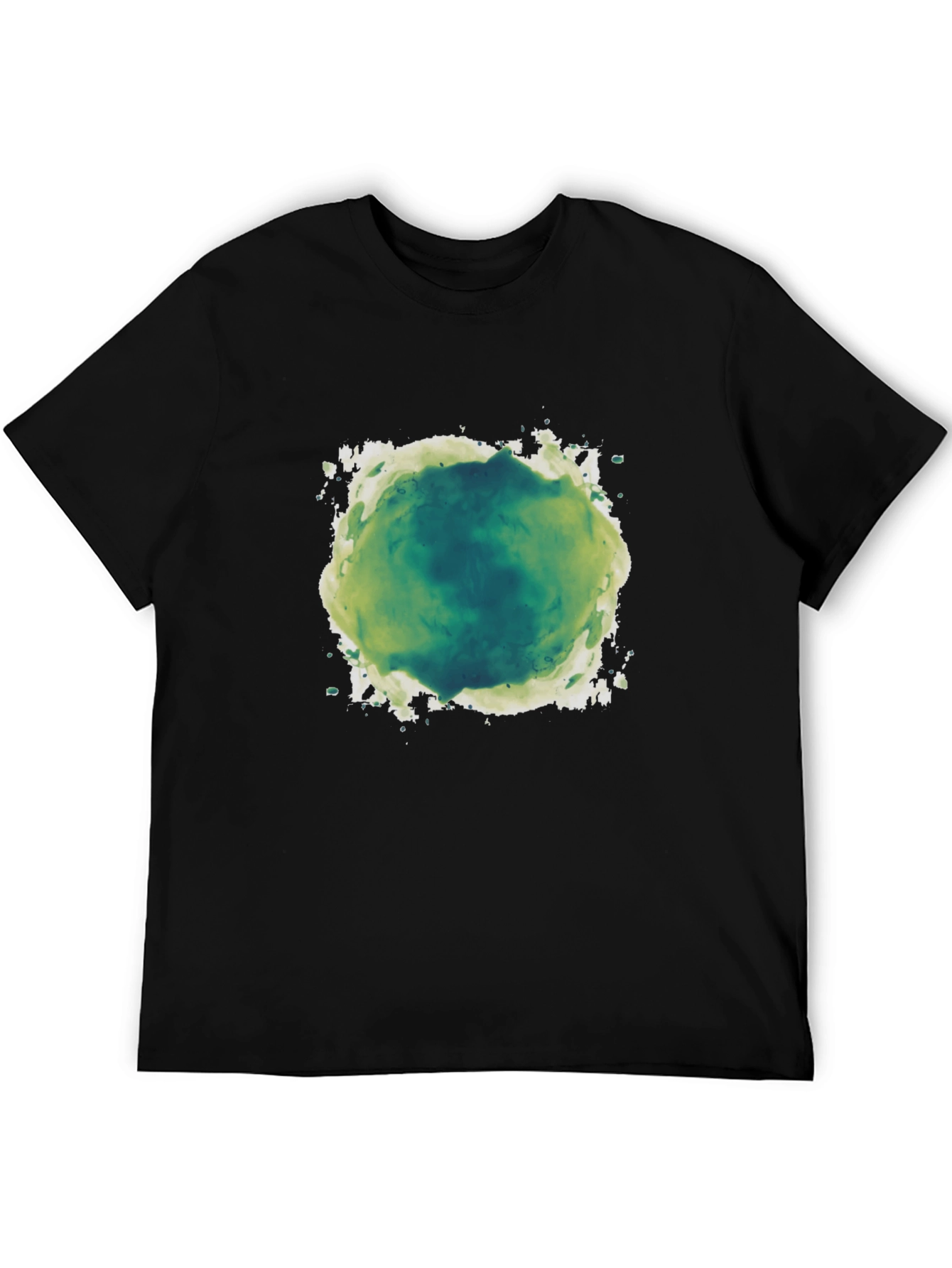 Abstract Green & White Graphic Print Black T-Shirt