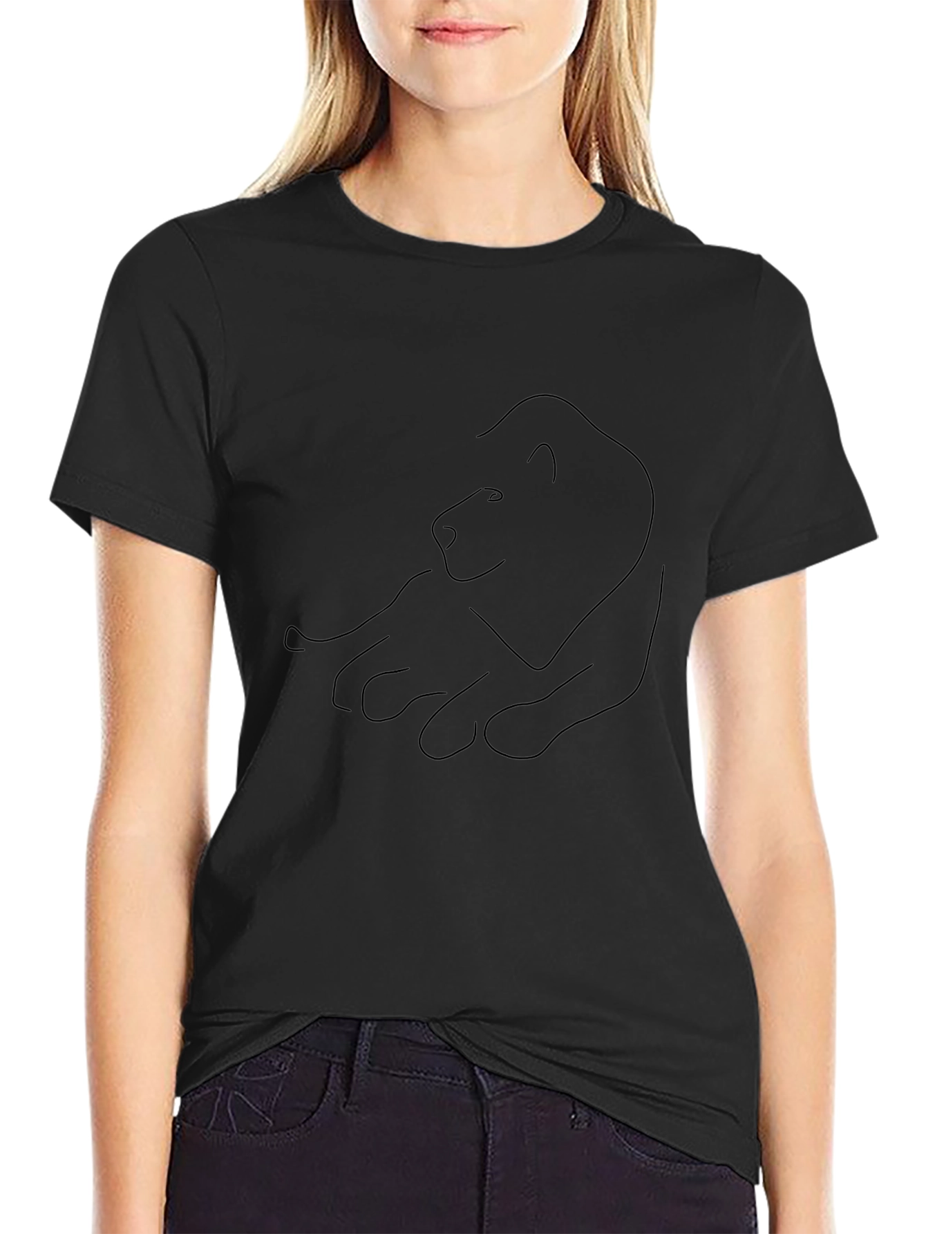 Minimalist Lion Outline Black Tee
