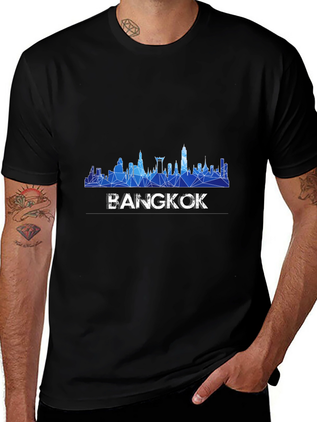 Bangkok Skyline Mens Black T-Shirt