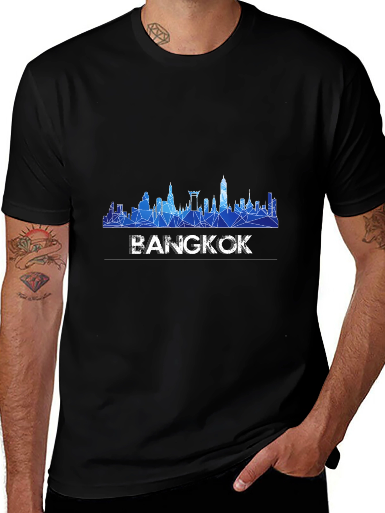 Bangkok Skyline Mens Black T-Shirt