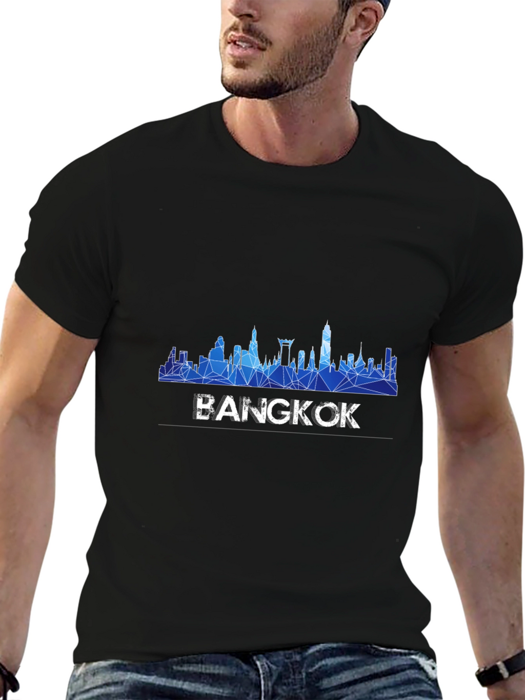 Bangkok Skyline Mens Black T-Shirt