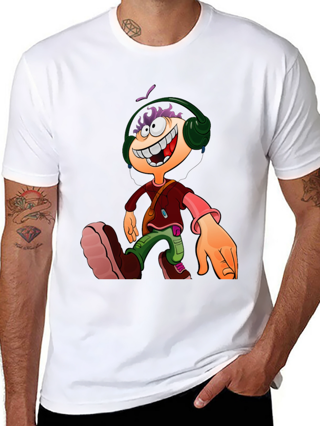 Cartoon Character Graphic Tee - Black Casual T-Shirt