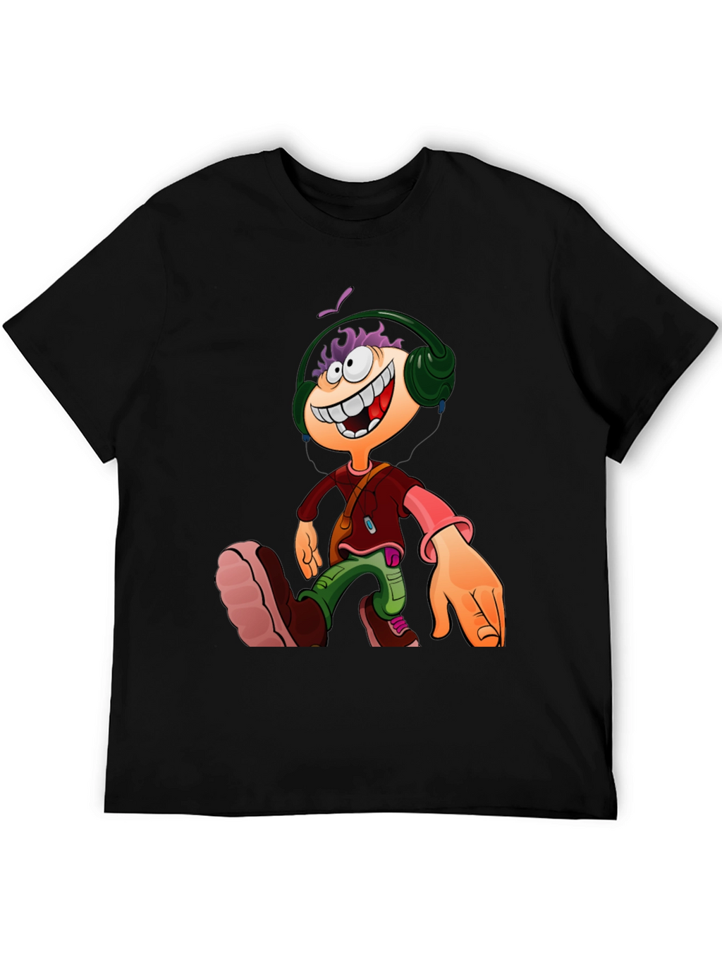 Cartoon Character Graphic Tee - Black Casual T-Shirt