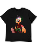 Cartoon Character Graphic Tee - Black Casual T-Shirt