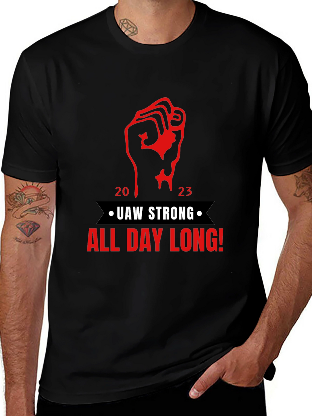 UAW Strong All Day Long! Black T-Shirt