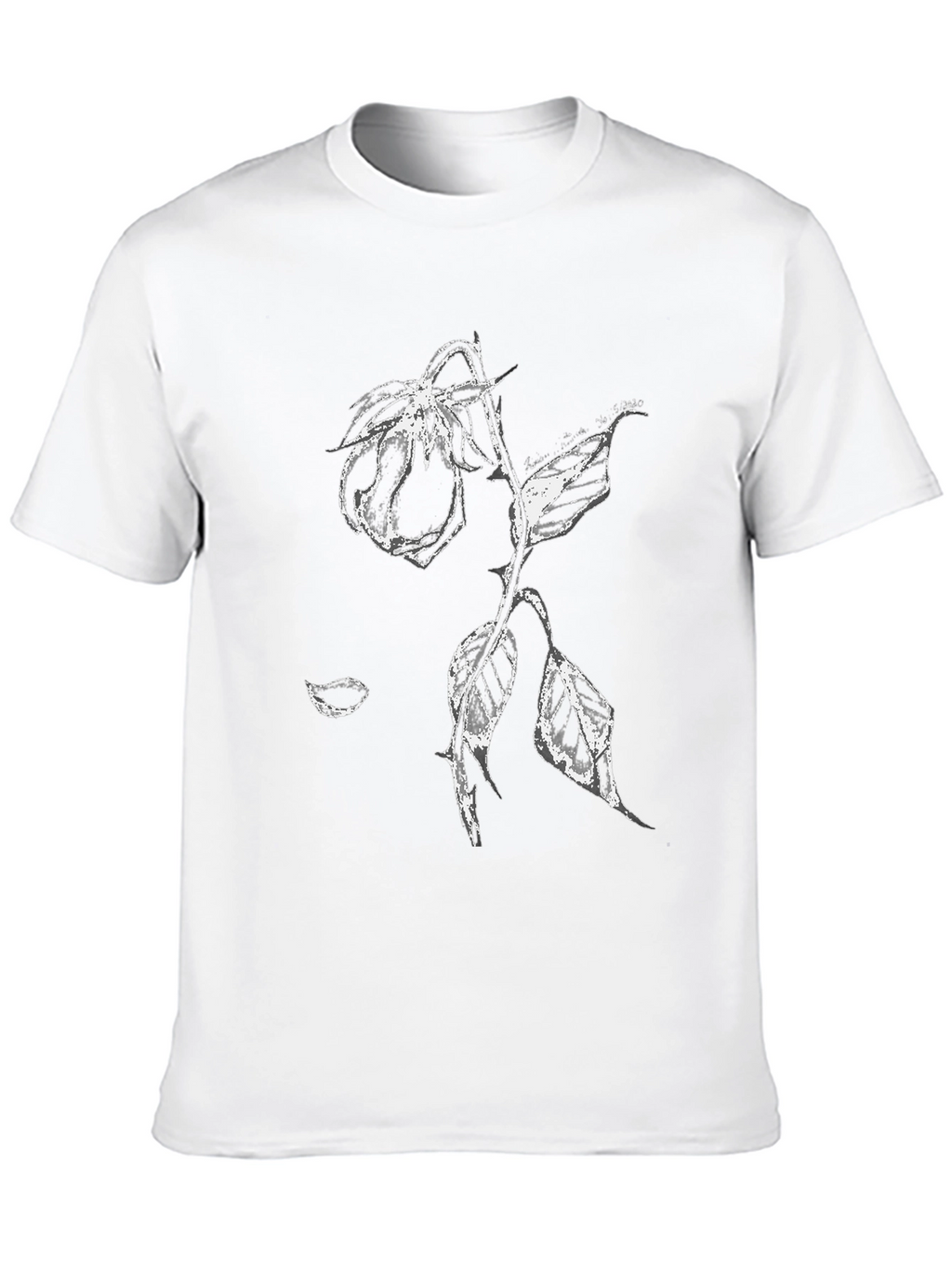 Black T-Shirt with White Rose Print