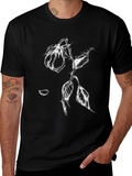 Black T-Shirt with White Rose Print