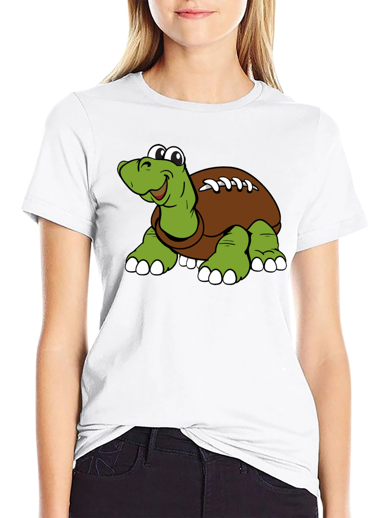 Cartoon Football Turtle Graphic T-Shirt