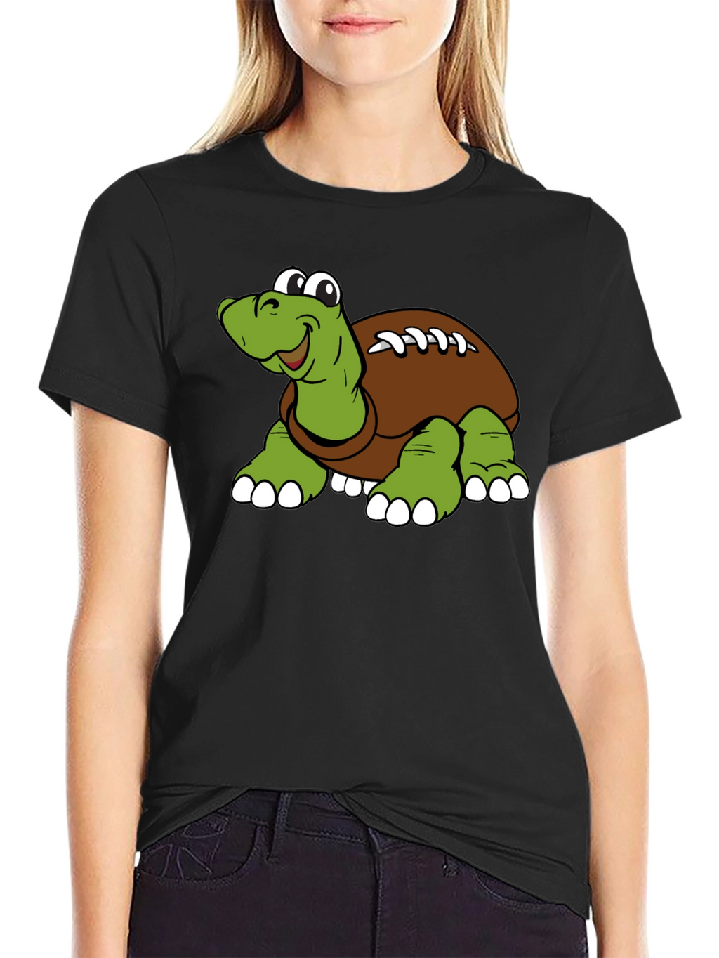 Cartoon Football Turtle Graphic T-Shirt