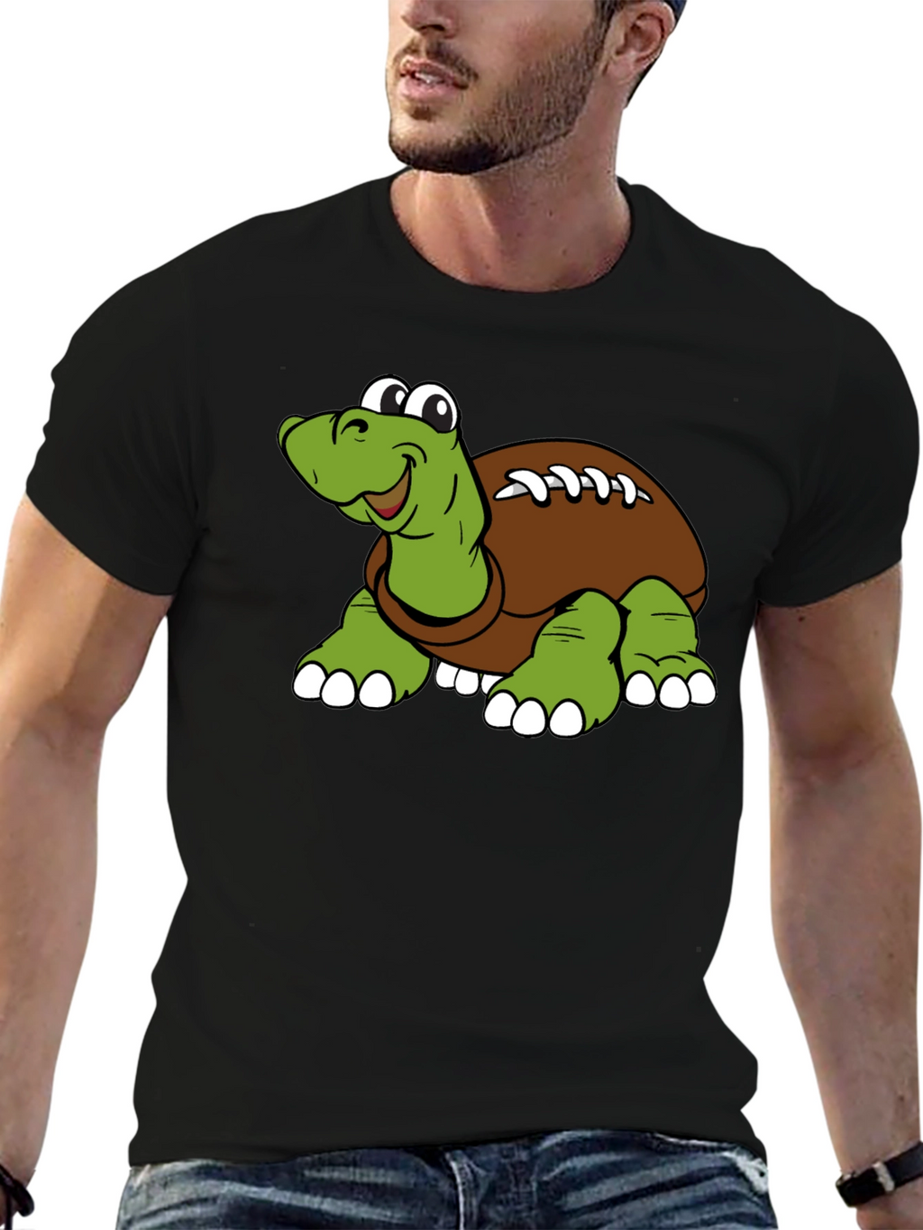 Cartoon Football Turtle Graphic T-Shirt