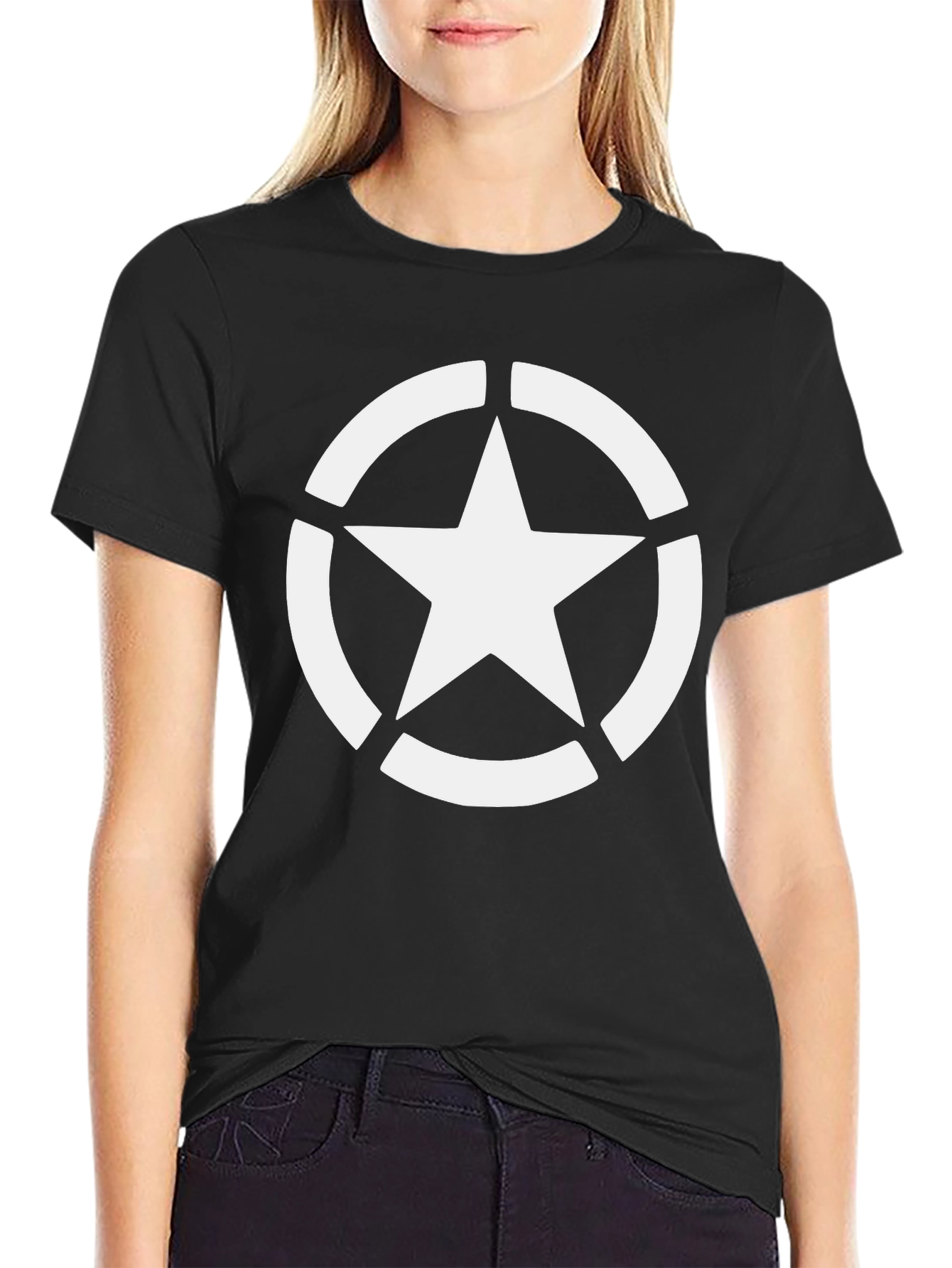 Star Graphic Tee - Black Cotton Casual T-Shirt