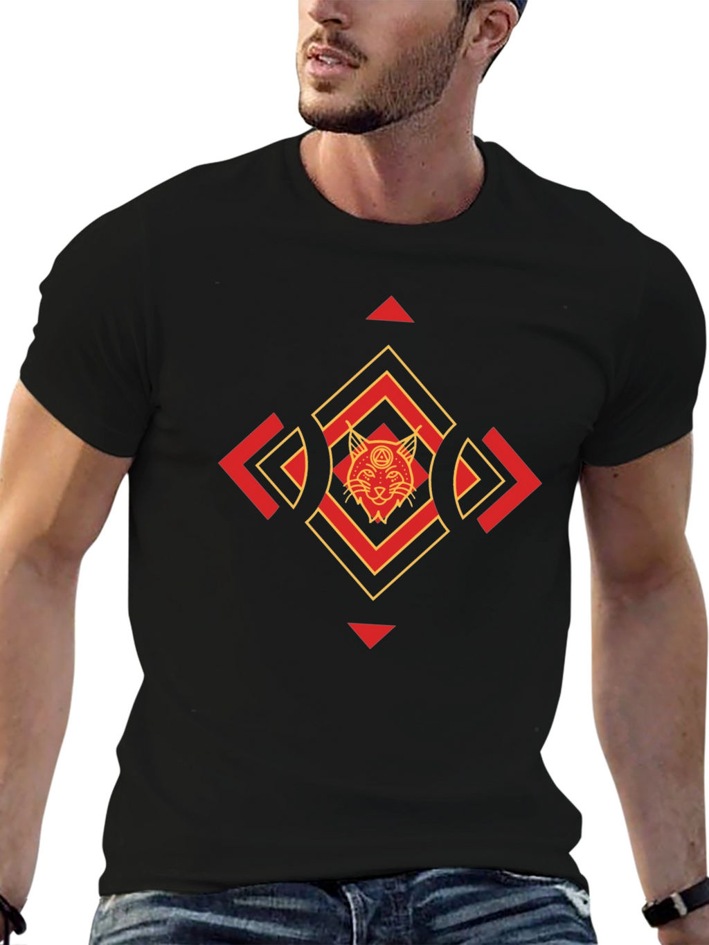 Geometric Cat Graphic Tee - Cool & Stylish