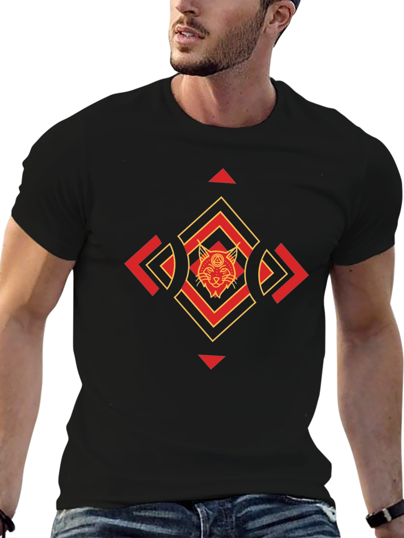 Geometric Cat Graphic Tee - Cool & Stylish