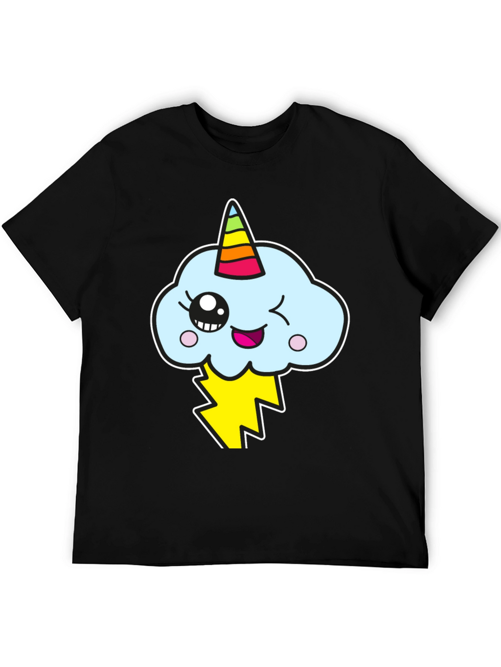 Kawaii Unicorn Cloud Mens Black T-Shirt