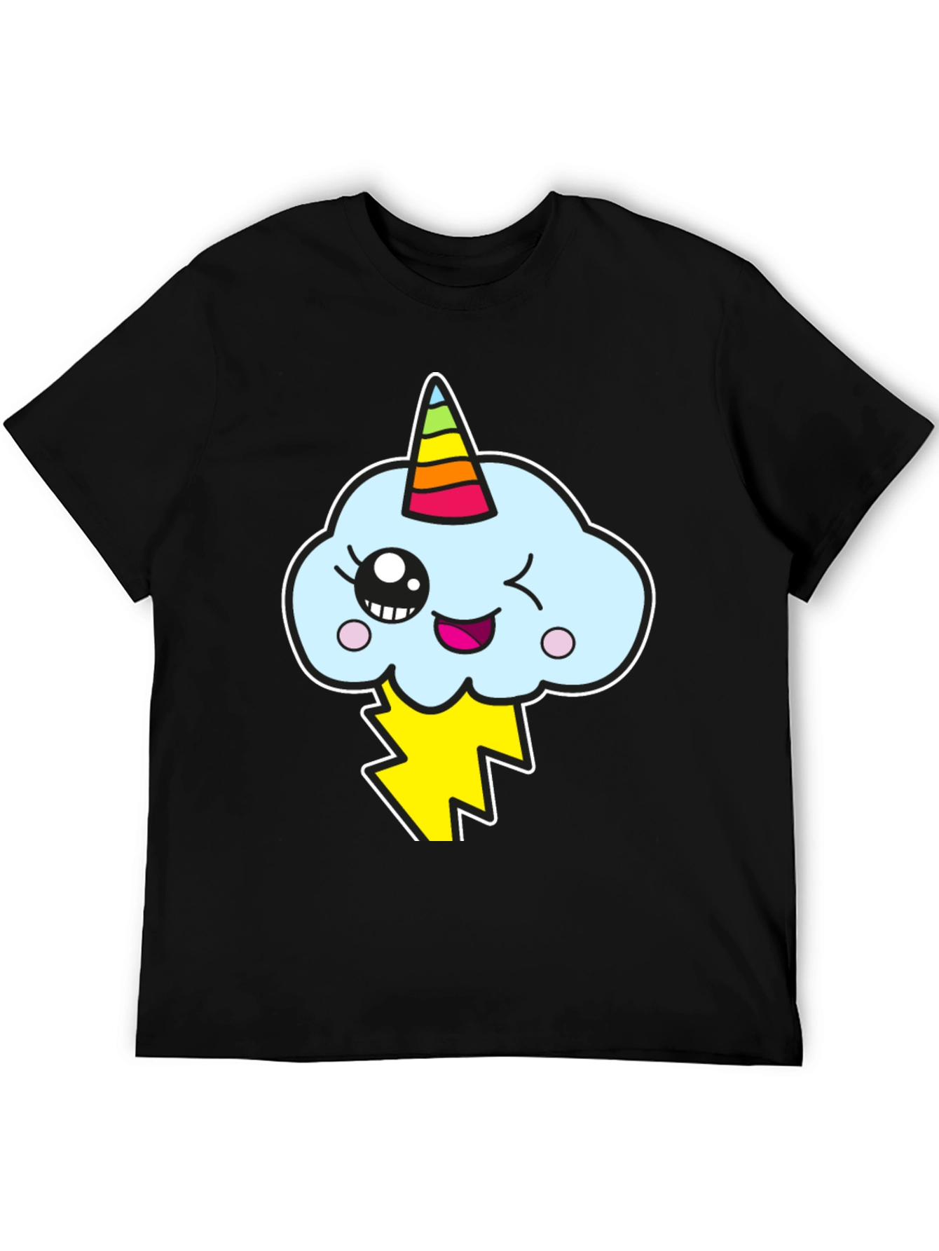 Kawaii Unicorn Cloud Mens Black T-Shirt
