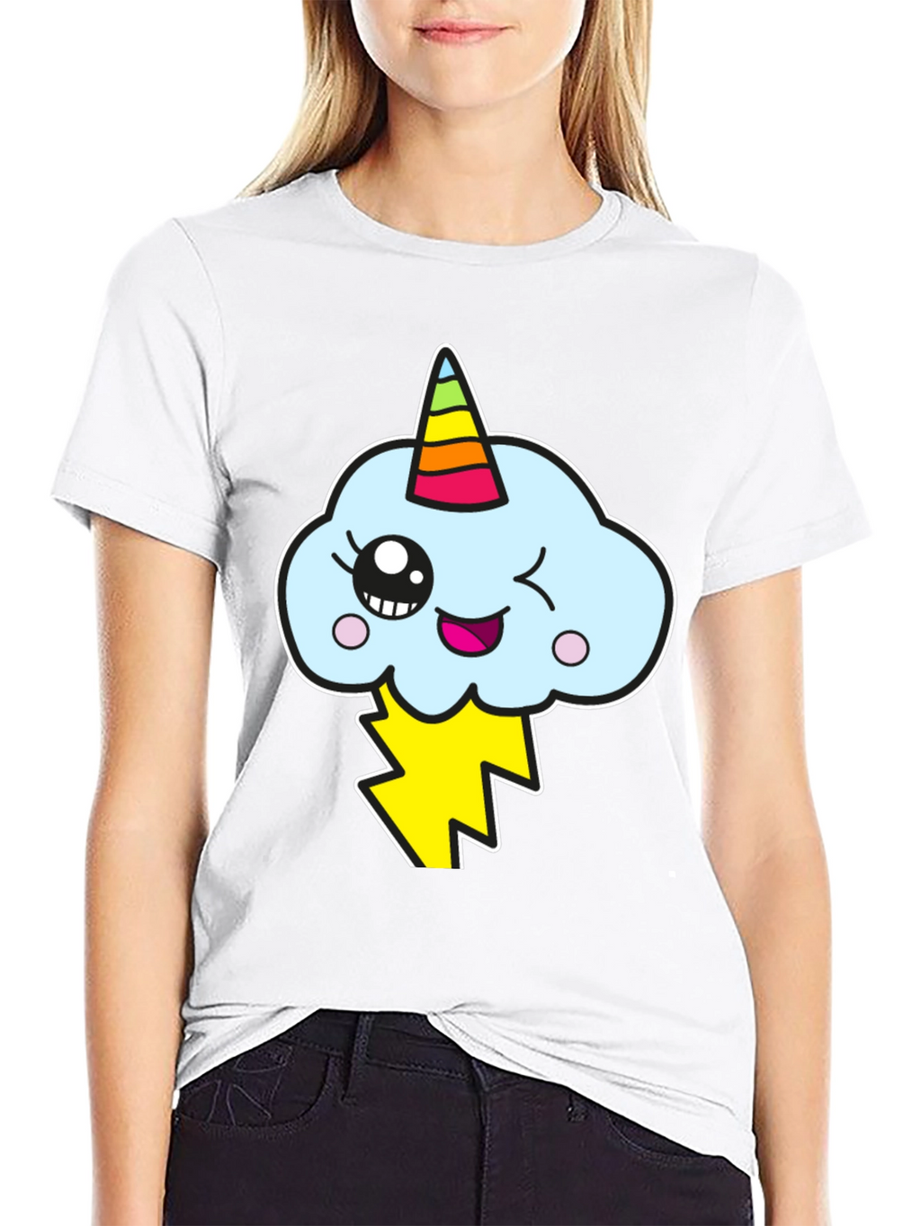 Kawaii Unicorn Cloud Mens Black T-Shirt
