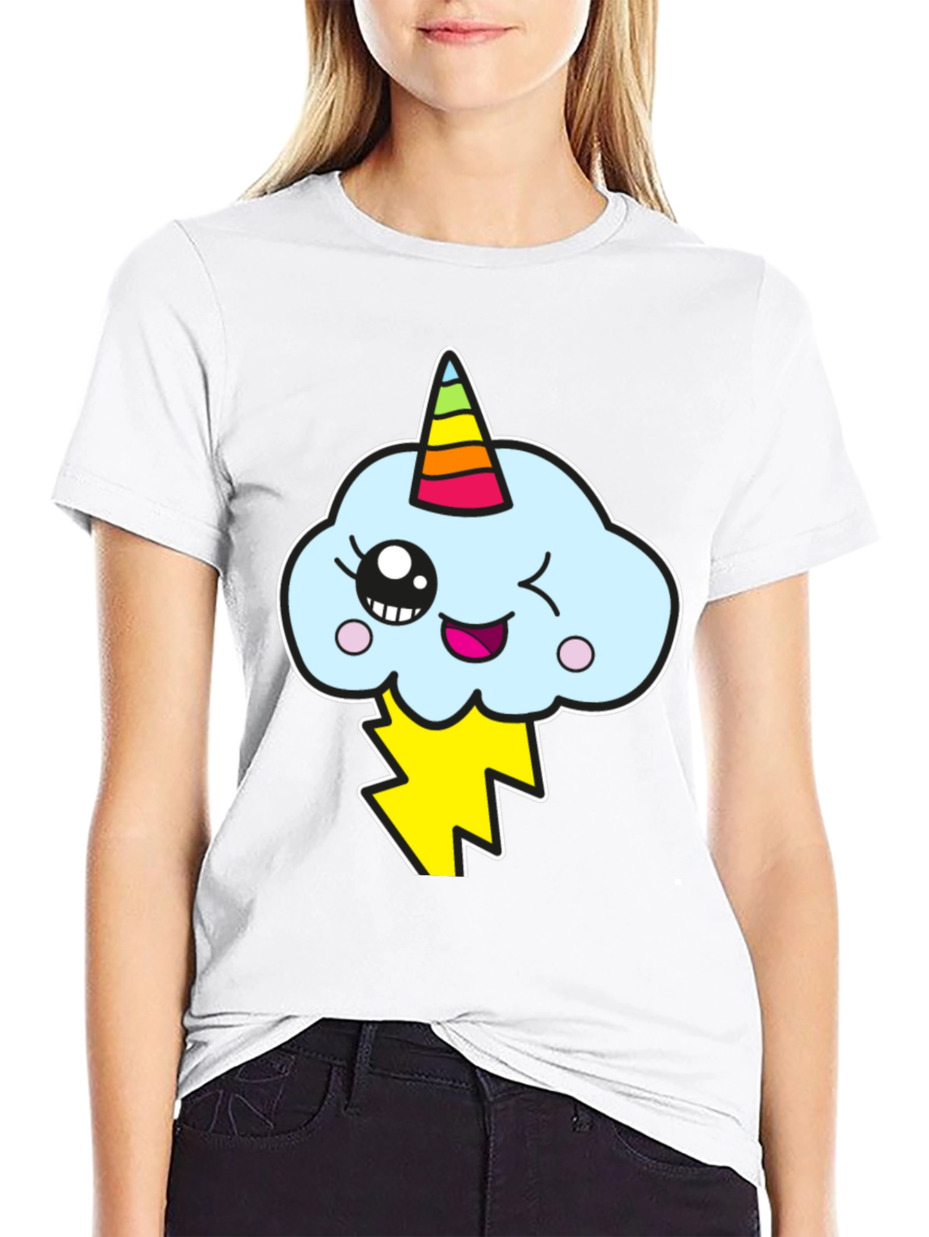 Kawaii Unicorn Cloud Mens Black T-Shirt