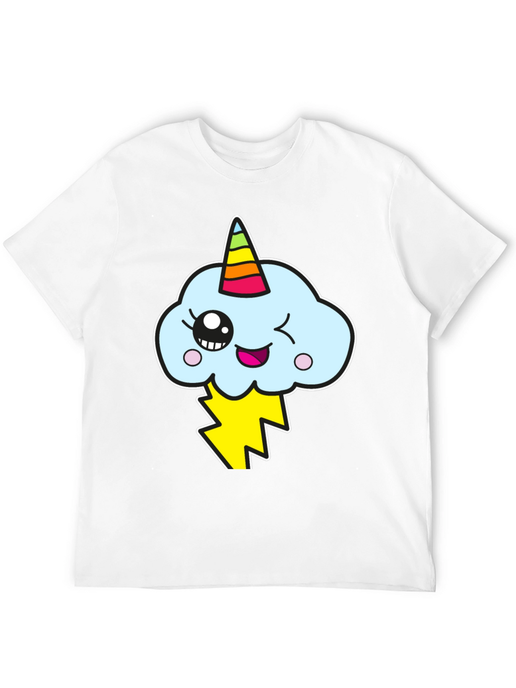 Kawaii Unicorn Cloud Mens Black T-Shirt