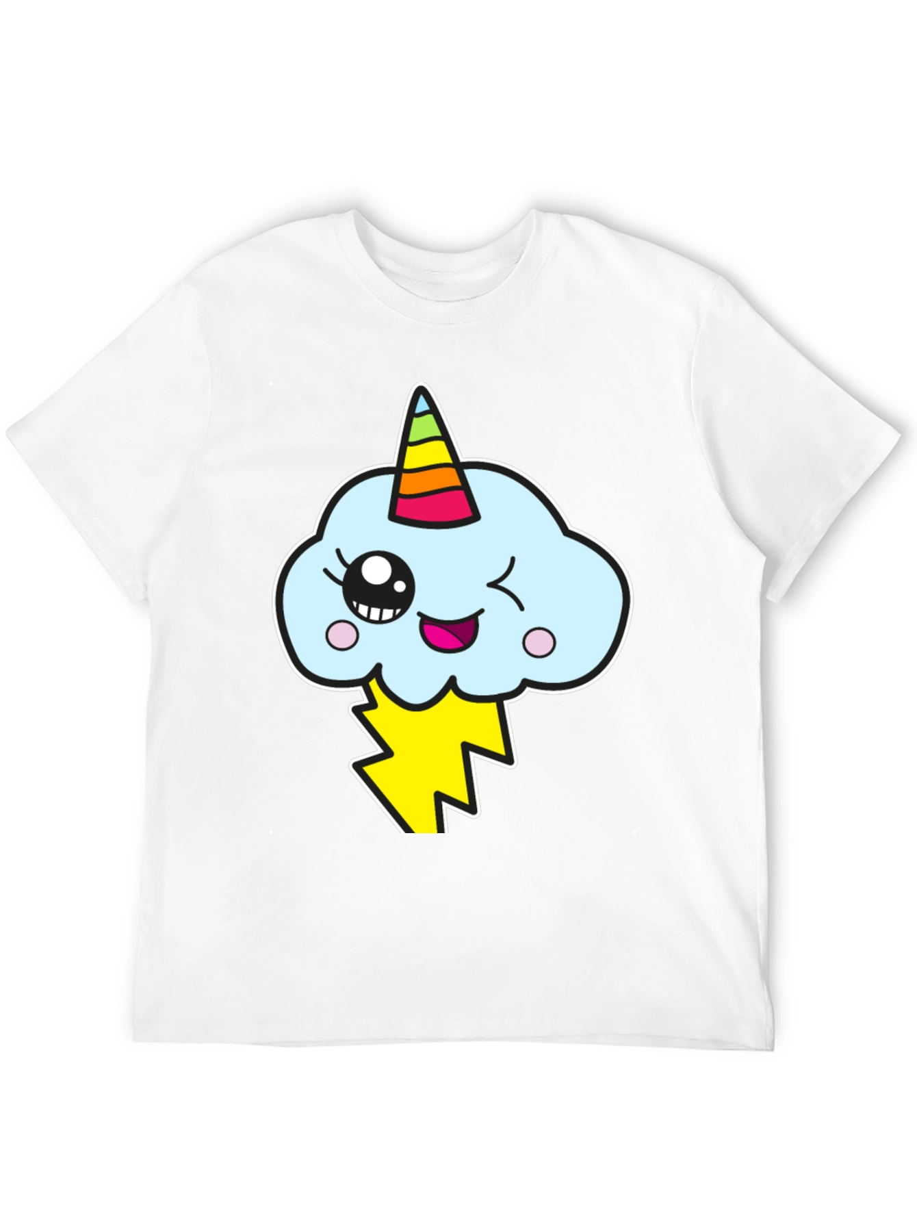 Kawaii Unicorn Cloud Mens Black T-Shirt