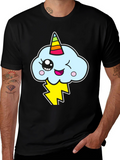 Kawaii Unicorn Cloud Mens Black T-Shirt