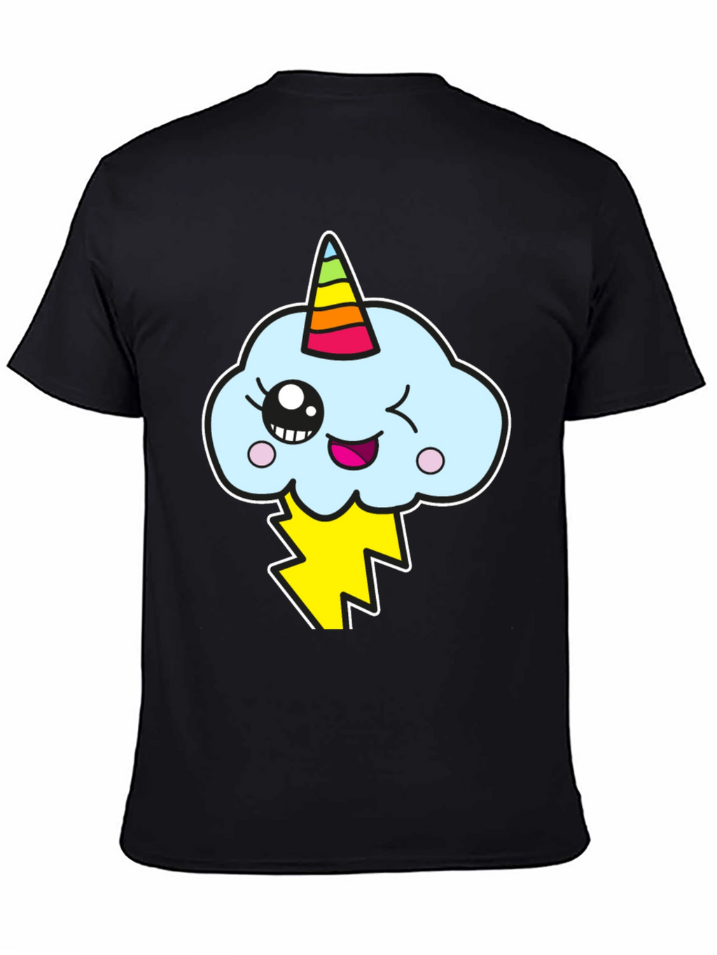 Kawaii Unicorn Cloud Mens Black T-Shirt