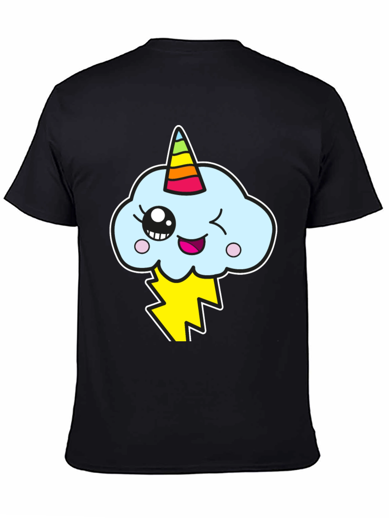 Kawaii Unicorn Cloud Mens Black T-Shirt