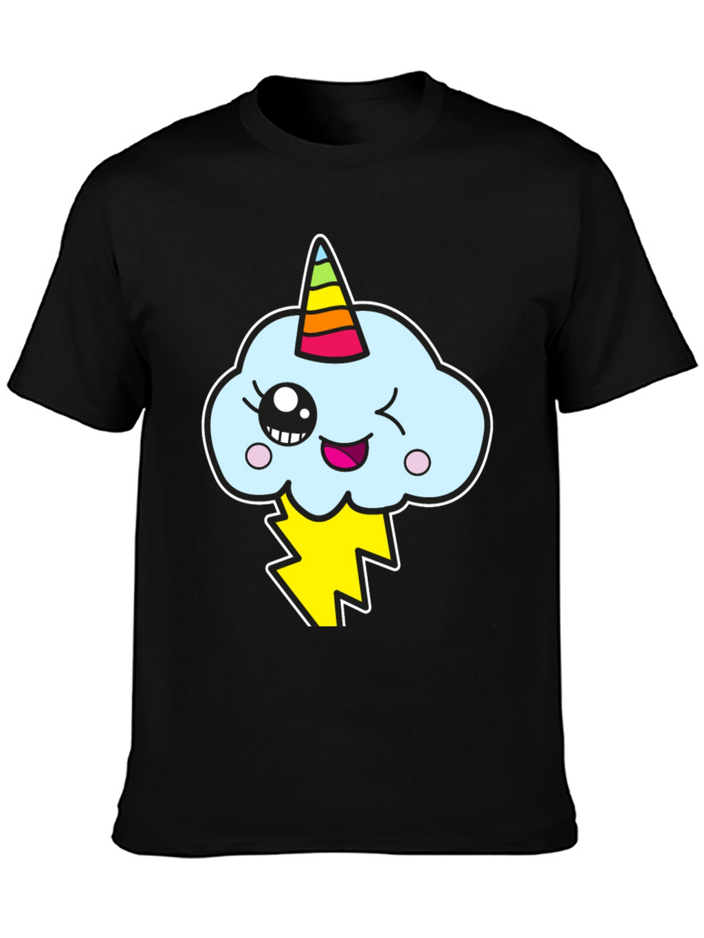 Kawaii Unicorn Cloud Mens Black T-Shirt