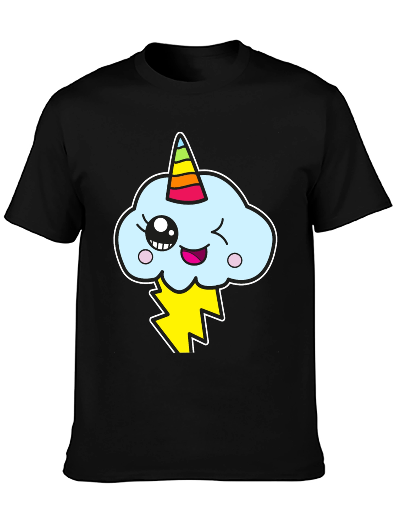 Kawaii Unicorn Cloud Mens Black T-Shirt