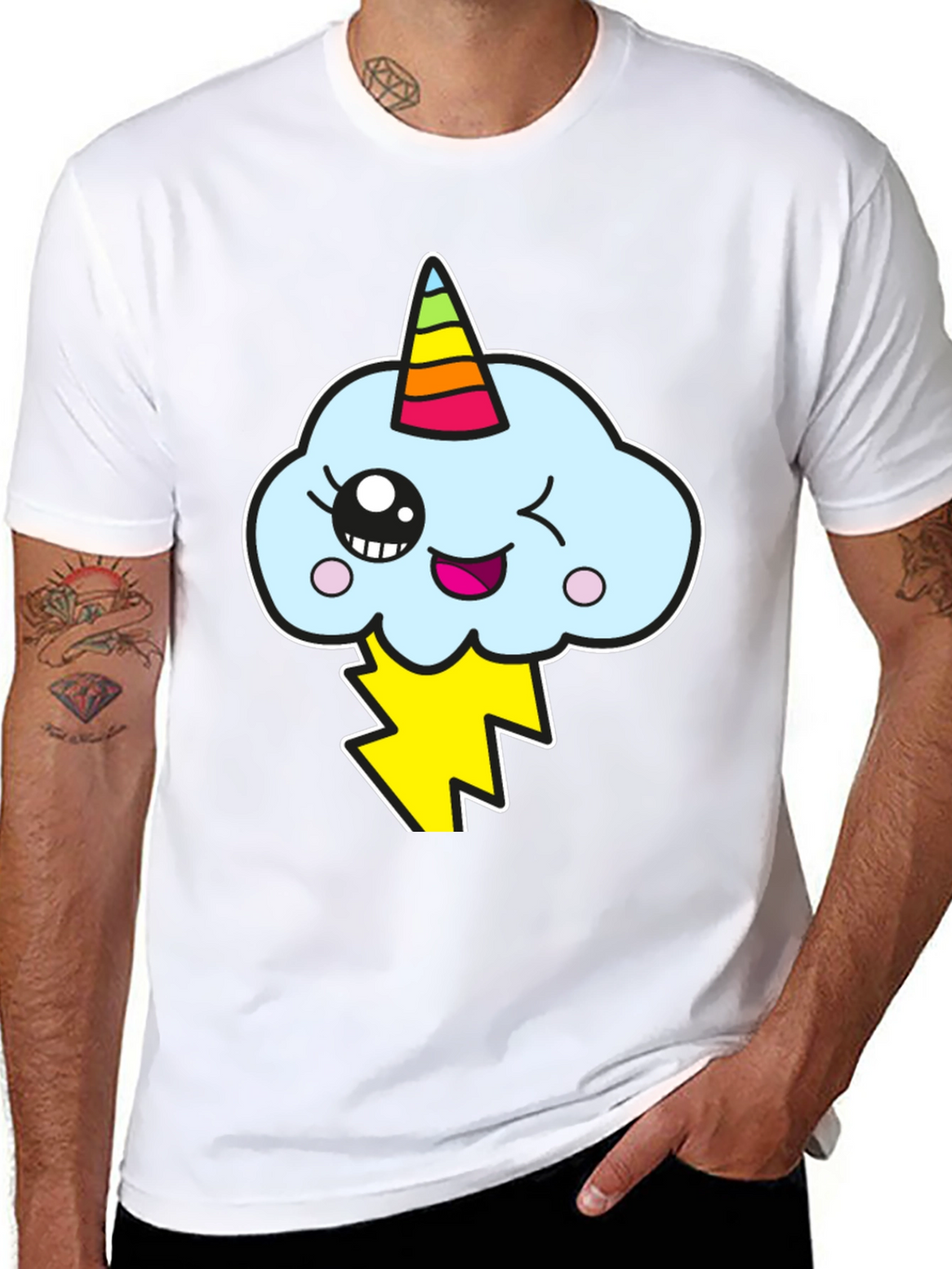 Kawaii Unicorn Cloud Mens Black T-Shirt