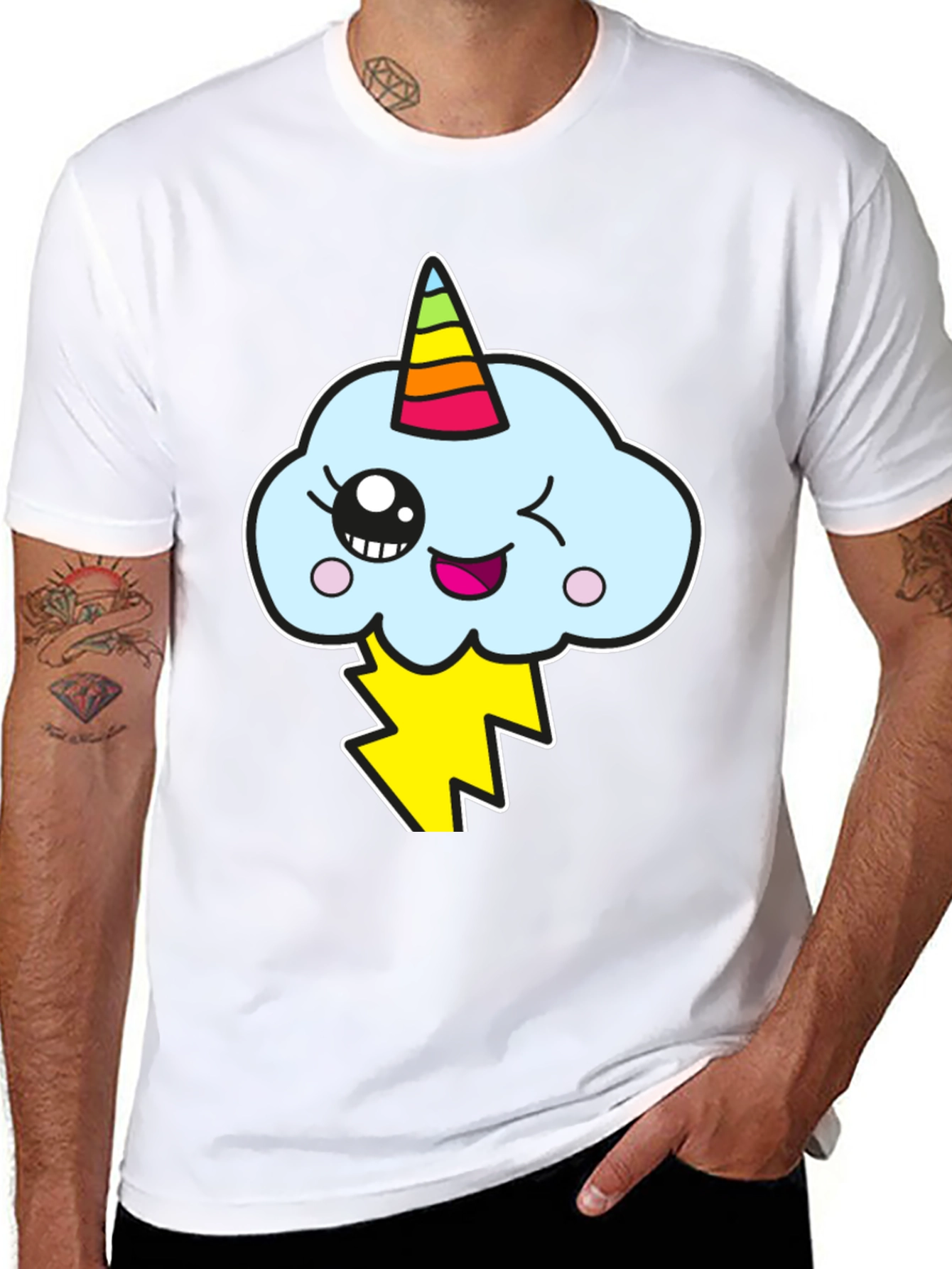 Kawaii Unicorn Cloud Mens Black T-Shirt