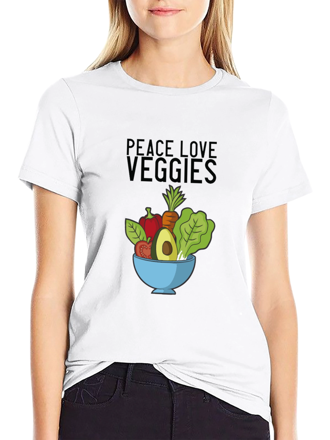 Peace Love Veggies Black T-Shirt