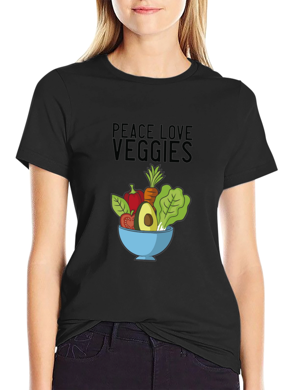 Peace Love Veggies Black T-Shirt