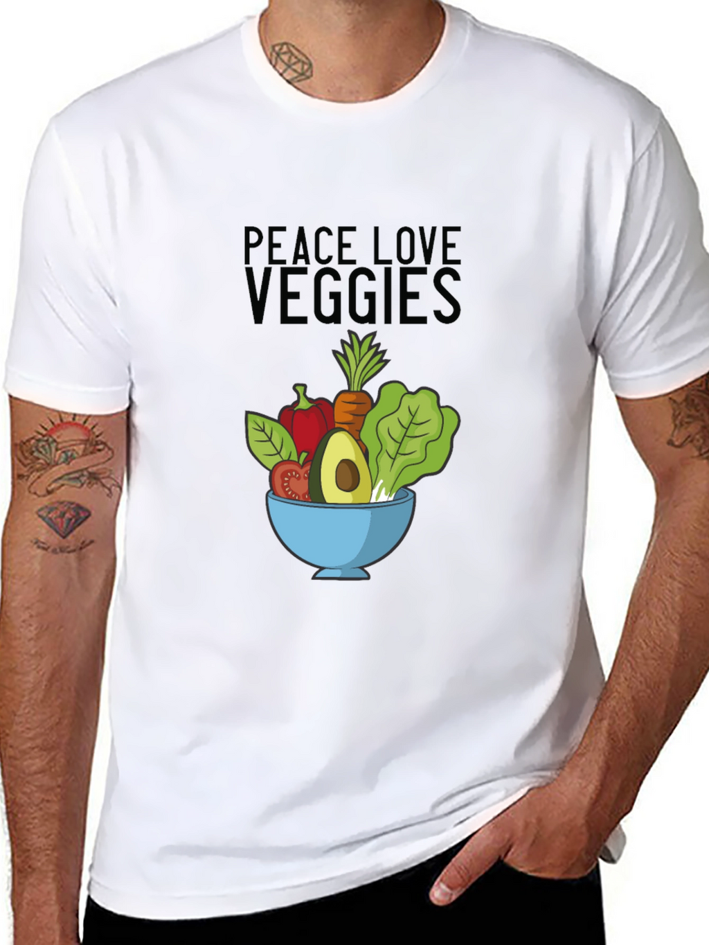Peace Love Veggies Black T-Shirt
