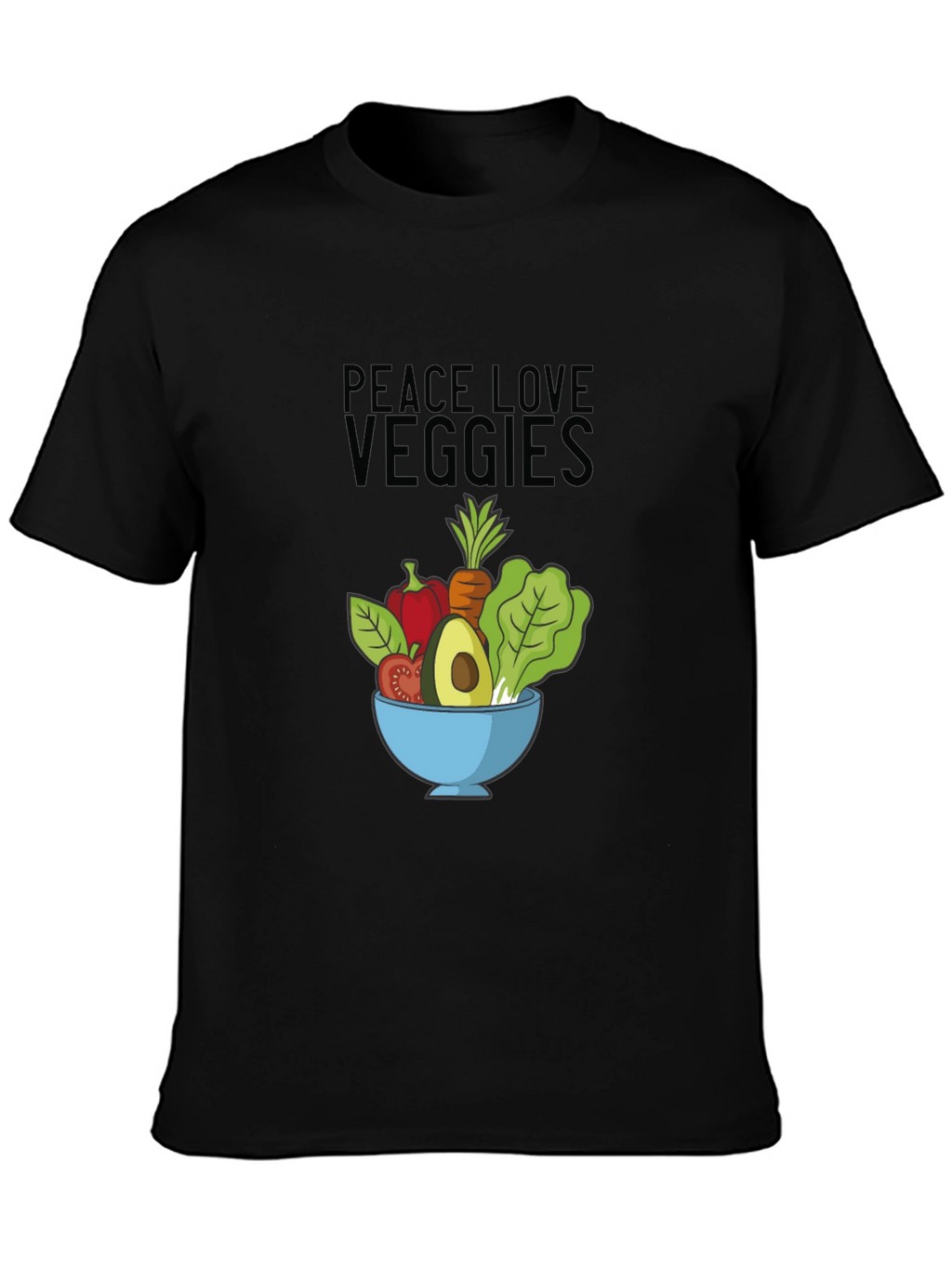 Peace Love Veggies Black T-Shirt