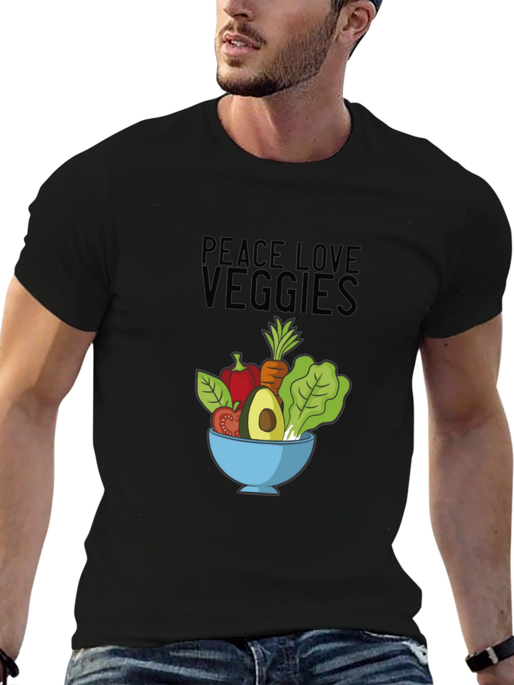 Peace Love Veggies Black T-Shirt