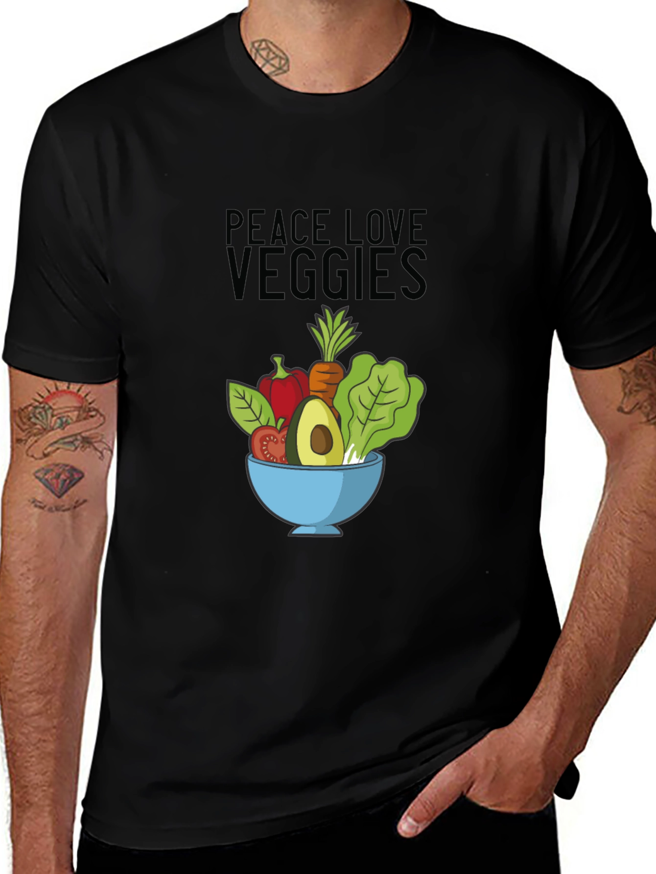 Peace Love Veggies Black T-Shirt