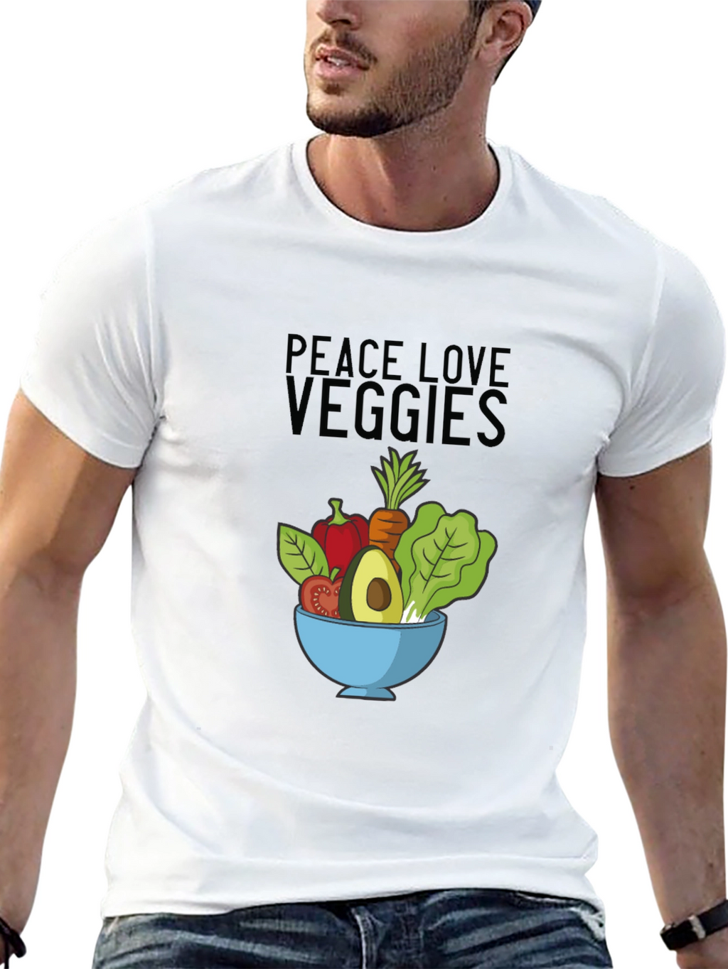 Peace Love Veggies Black T-Shirt