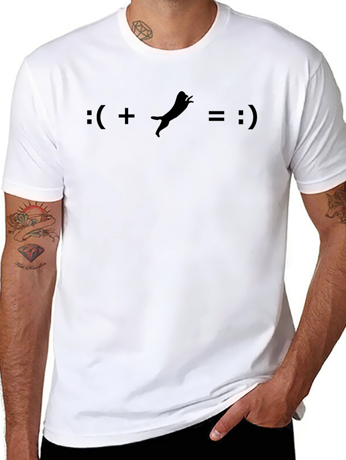 Funny Emoticon + Cat = Happy Face Black T-Shirt